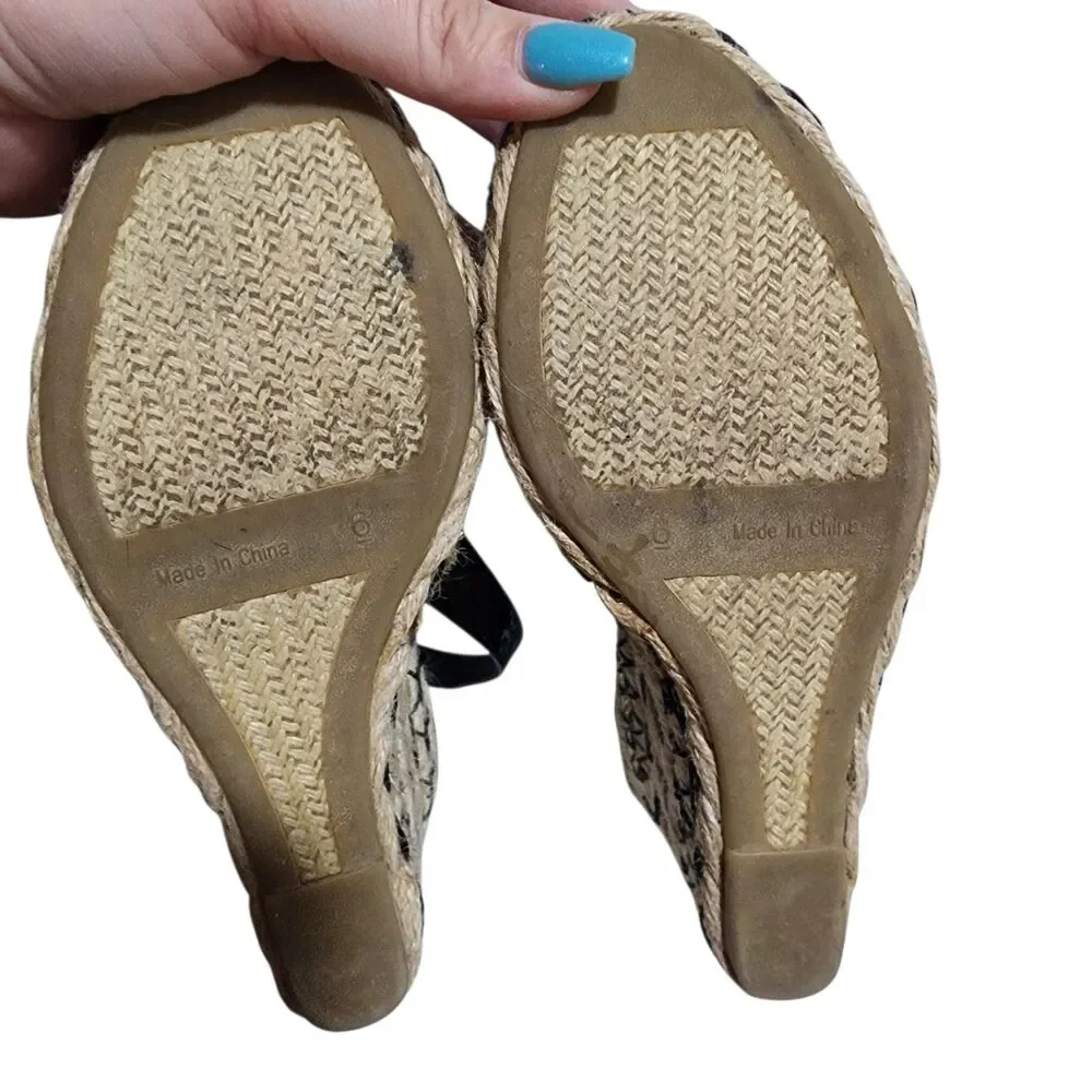 Lauren‎ Ralph Lauren Black Patent Espadrille Wedge Sandals Ankle Strap